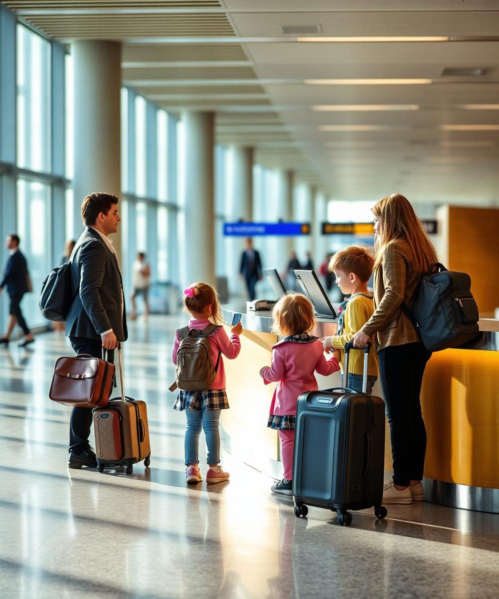 PikNGoo concierge assisting a family with luggage at an airport counter
